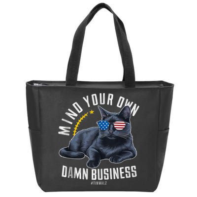 Tim Walz Waltz Mind Your Own Damn Business Funny Cat Design Zip Tote Bag