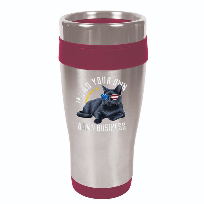 Tim Walz Waltz Mind Your Own Damn Business Funny Cat Design 16oz Travel Tumbler