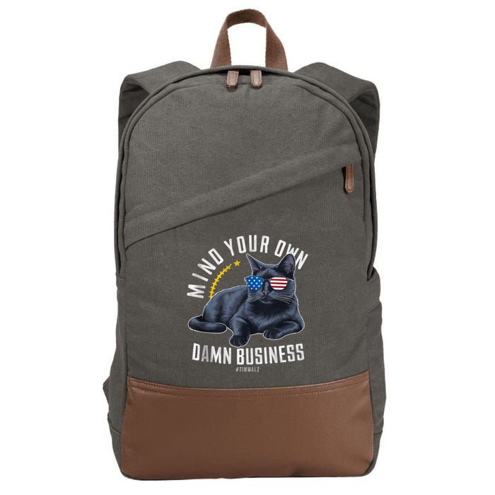 Tim Walz Waltz Mind Your Own Damn Business Funny Cat Design Cotton Canvas Backpack