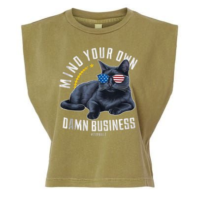 Tim Walz Waltz Mind Your Own Damn Business Funny Cat Design Garment-Dyed Women's Muscle Tee