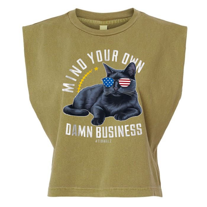Tim Walz Waltz Mind Your Own Damn Business Funny Cat Design Garment-Dyed Women's Muscle Tee