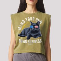 Tim Walz Waltz Mind Your Own Damn Business Funny Cat Design Garment-Dyed Women's Muscle Tee