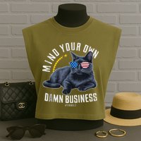 Tim Walz Waltz Mind Your Own Damn Business Funny Cat Design Garment-Dyed Women's Muscle Tee