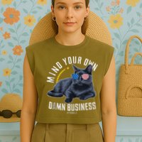 Tim Walz Waltz Mind Your Own Damn Business Funny Cat Design Garment-Dyed Women's Muscle Tee