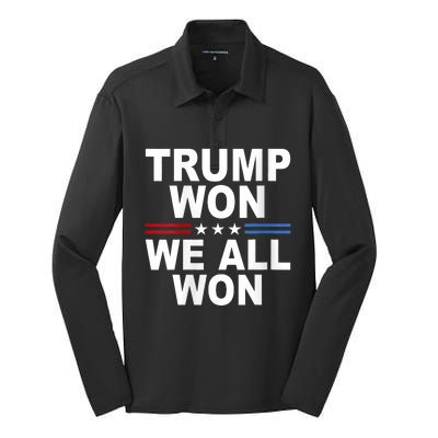 Trump Won We All Won 2024 Usa Flag Trump Won Silk Touch Performance Long Sleeve Polo