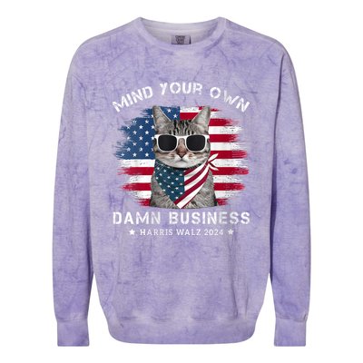 Tim Walz Waltz Mind Your Own Damn Business Funny Cat Design Colorblast Crewneck Sweatshirt