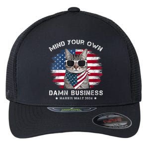 Tim Walz Waltz Mind Your Own Damn Business Funny Cat Design Flexfit Unipanel Trucker Cap