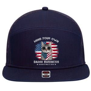 Tim Walz Waltz Mind Your Own Damn Business Funny Cat Design 7 Panel Mesh Trucker Snapback Hat