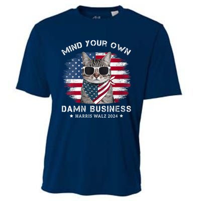 Tim Walz Waltz Mind Your Own Damn Business Funny Cat Design Cooling Performance Crew T-Shirt