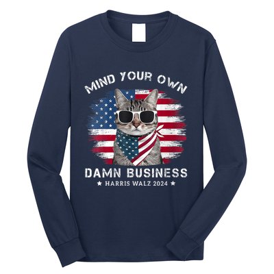 Tim Walz Waltz Mind Your Own Damn Business Funny Cat Design Long Sleeve Shirt