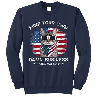 Tim Walz Waltz Mind Your Own Damn Business Funny Cat Design Sweatshirt