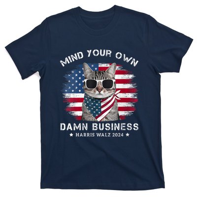 Tim Walz Waltz Mind Your Own Damn Business Funny Cat Design T-Shirt