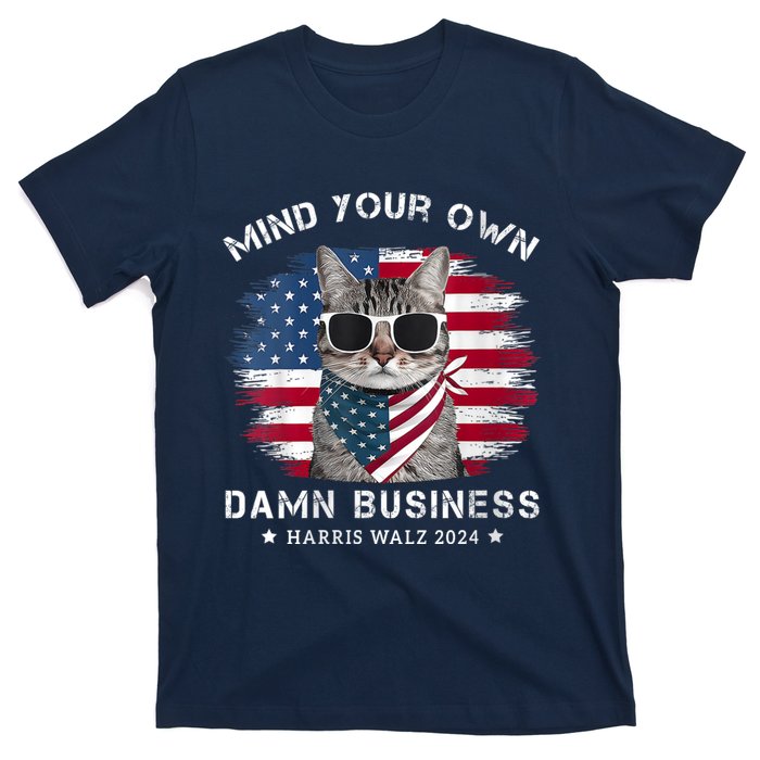 Tim Walz Waltz Mind Your Own Damn Business Funny Cat Design T-Shirt