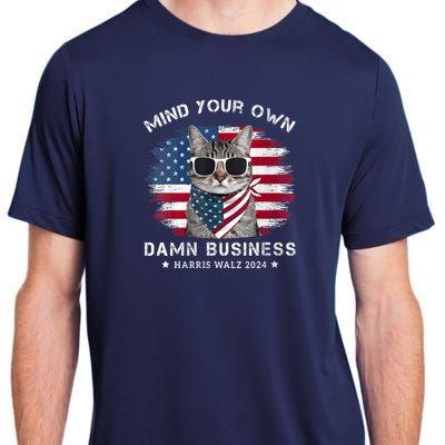 Tim Walz Waltz Mind Your Own Damn Business Funny Cat Design Adult ChromaSoft Performance T-Shirt