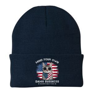 Tim Walz Waltz Mind Your Own Damn Business Funny Cat Design Knit Cap Winter Beanie