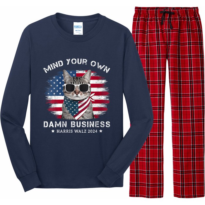 Tim Walz Waltz Mind Your Own Damn Business Funny Cat Design Long Sleeve Pajama Set