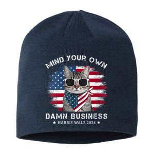 Tim Walz Waltz Mind Your Own Damn Business Funny Cat Design Sustainable Beanie