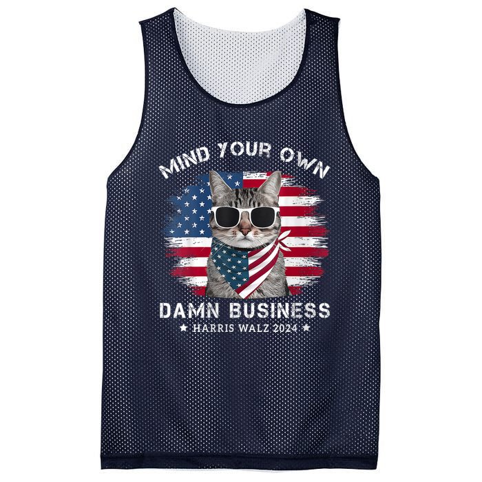 Tim Walz Waltz Mind Your Own Damn Business Funny Cat Design Mesh Reversible Basketball Jersey Tank