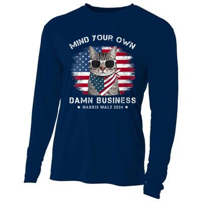 Tim Walz Waltz Mind Your Own Damn Business Funny Cat Design Cooling Performance Long Sleeve Crew