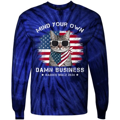 Tim Walz Waltz Mind Your Own Damn Business Funny Cat Design Tie-Dye Long Sleeve Shirt