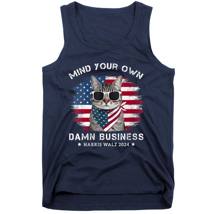 Tim Walz Waltz Mind Your Own Damn Business Funny Cat Design Tank Top