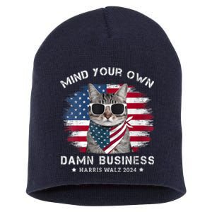 Tim Walz Waltz Mind Your Own Damn Business Funny Cat Design Short Acrylic Beanie