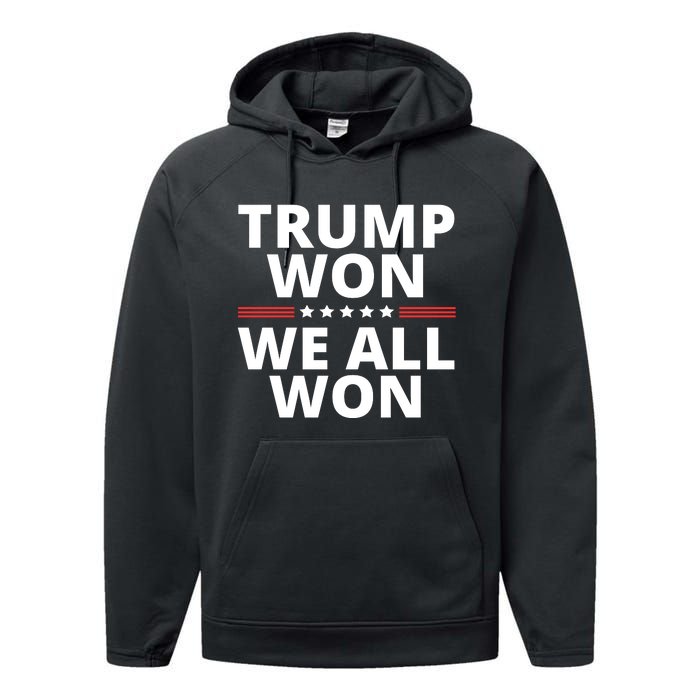 Trump Won We All Won 2024 Usa Flag Trump Won Performance Fleece Hoodie