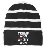 Trump Won We All Won 2024 Usa Flag Trump Won Striped Beanie with Solid Band