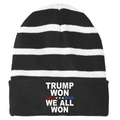 Trump Won We All Won 2024 Usa Flag Trump Won Striped Beanie with Solid Band