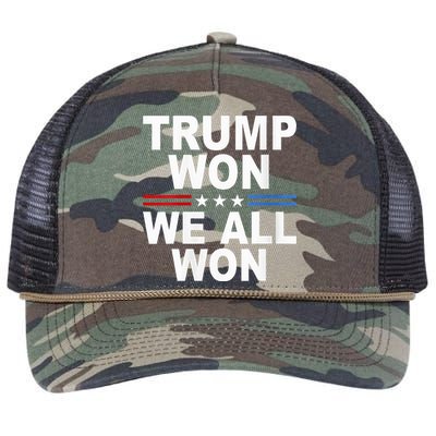 Trump Won We All Won 2024 Usa Flag Trump Won Retro Rope Trucker Hat Cap