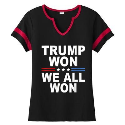 Trump Won We All Won 2024 Usa Flag Trump Won Ladies Halftime Notch Neck Tee