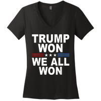 Trump Won We All Won 2024 Usa Flag Trump Won Women's V-Neck T-Shirt