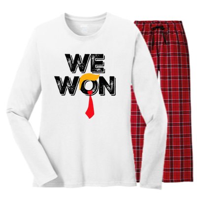 Trump We Won Wins Inauguration 47 Us President 2025 Election Women's Long Sleeve Flannel Pajama Set 