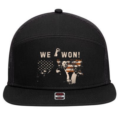 Trump We Won Wins Inauguration 47 Us President 2025 Election 7 Panel Mesh Trucker Snapback Hat