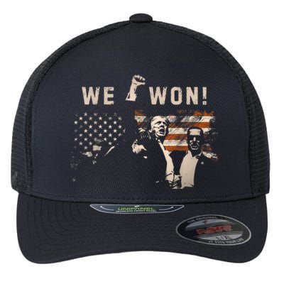 Trump We Won Wins Inauguration 47 Us President 2025 Election Flexfit Unipanel Trucker Cap