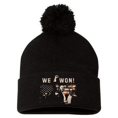 Trump We Won Wins Inauguration 47 Us President 2025 Election Pom Pom 12in Knit Beanie