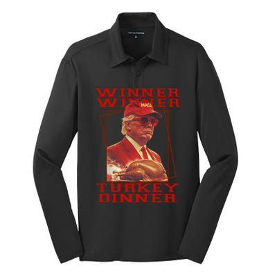 Trump Winner Winner Turkey Dinner Thanksgiving Silk Touch Performance Long Sleeve Polo