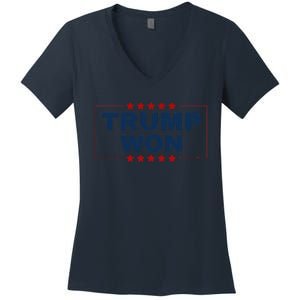 Trump Won We All Won 2024 Usa Flag 47th President Women's V-Neck T-Shirt