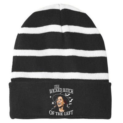 The Wicked Witch Of The Left Kamala Harris Halloween Witch Striped Beanie with Solid Band