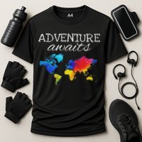 Travel Wanderlust World Map Adventure Traveler Gift Cooling Performance Crew T-Shirt