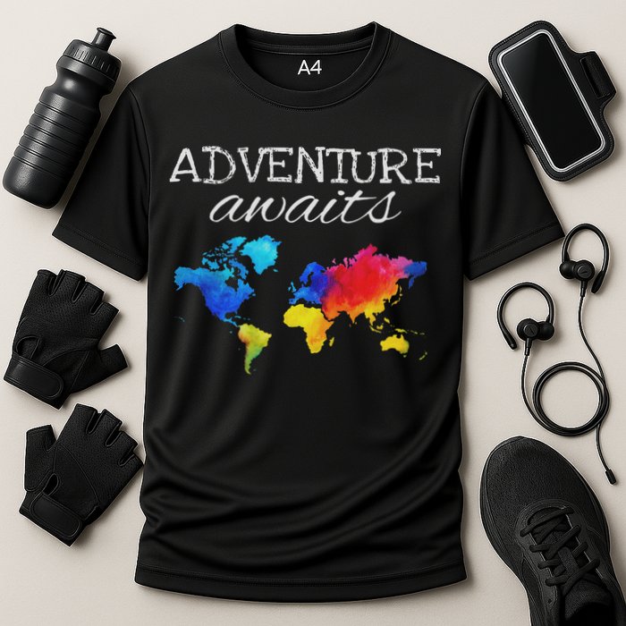 Travel Wanderlust World Map Adventure Traveler Gift Cooling Performance Crew T-Shirt