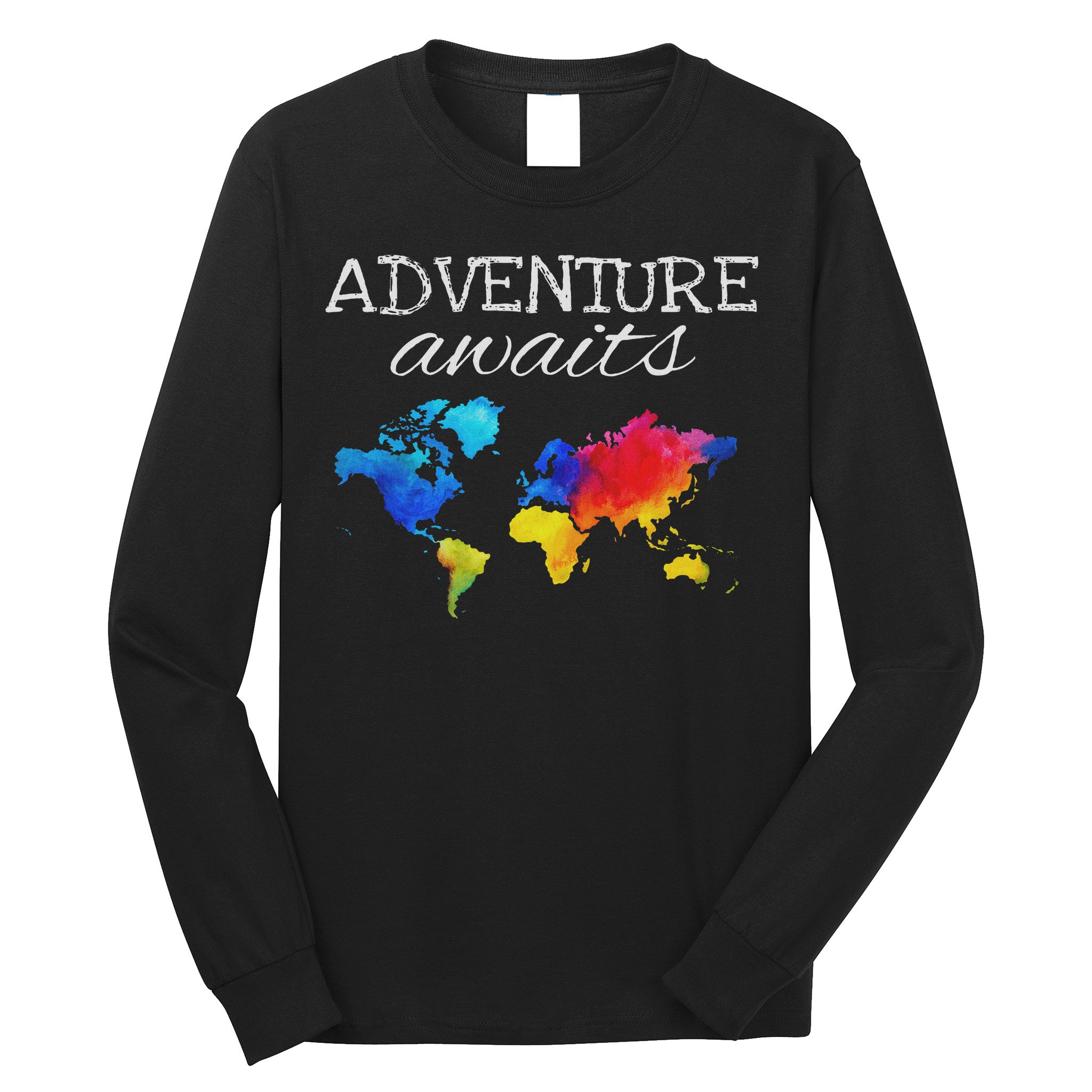 Travel Wanderlust World Map Adventure Traveler Gift Long Sleeve Shirt