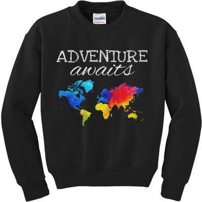 Travel Wanderlust World Map Adventure Traveler Gift Kids Sweatshirt