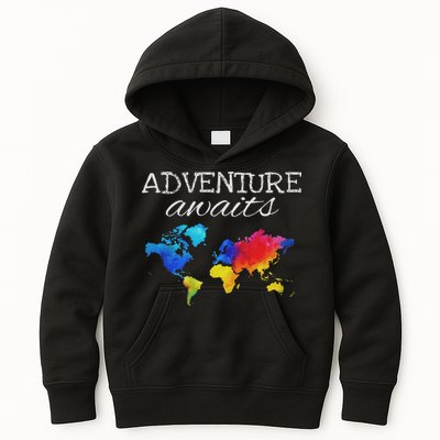 Travel Wanderlust World Map Adventure Traveler Gift Kids Hoodie