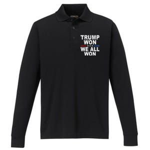 Trump Won We All Won 2024 Usa Flag Gift Performance Long Sleeve Polo