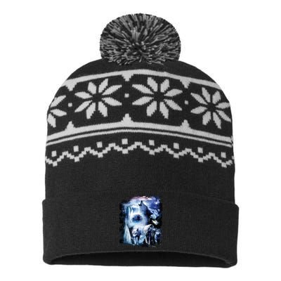 Tropical Wolves Wolf Howling At Moon USA-Made Snowflake Beanie