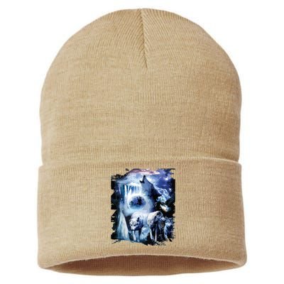 Tropical Wolves Wolf Howling At Moon Sustainable Knit Beanie