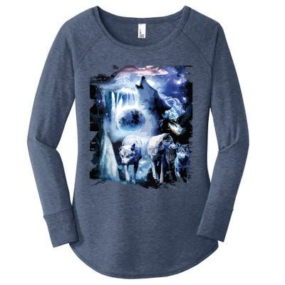 Tropical Wolves Wolf Howling At Moon Women's Perfect Tri Tunic Long Sleeve Shirt