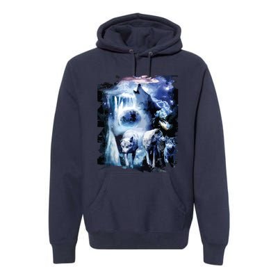 Tropical Wolves Wolf Howling At Moon Premium Hoodie