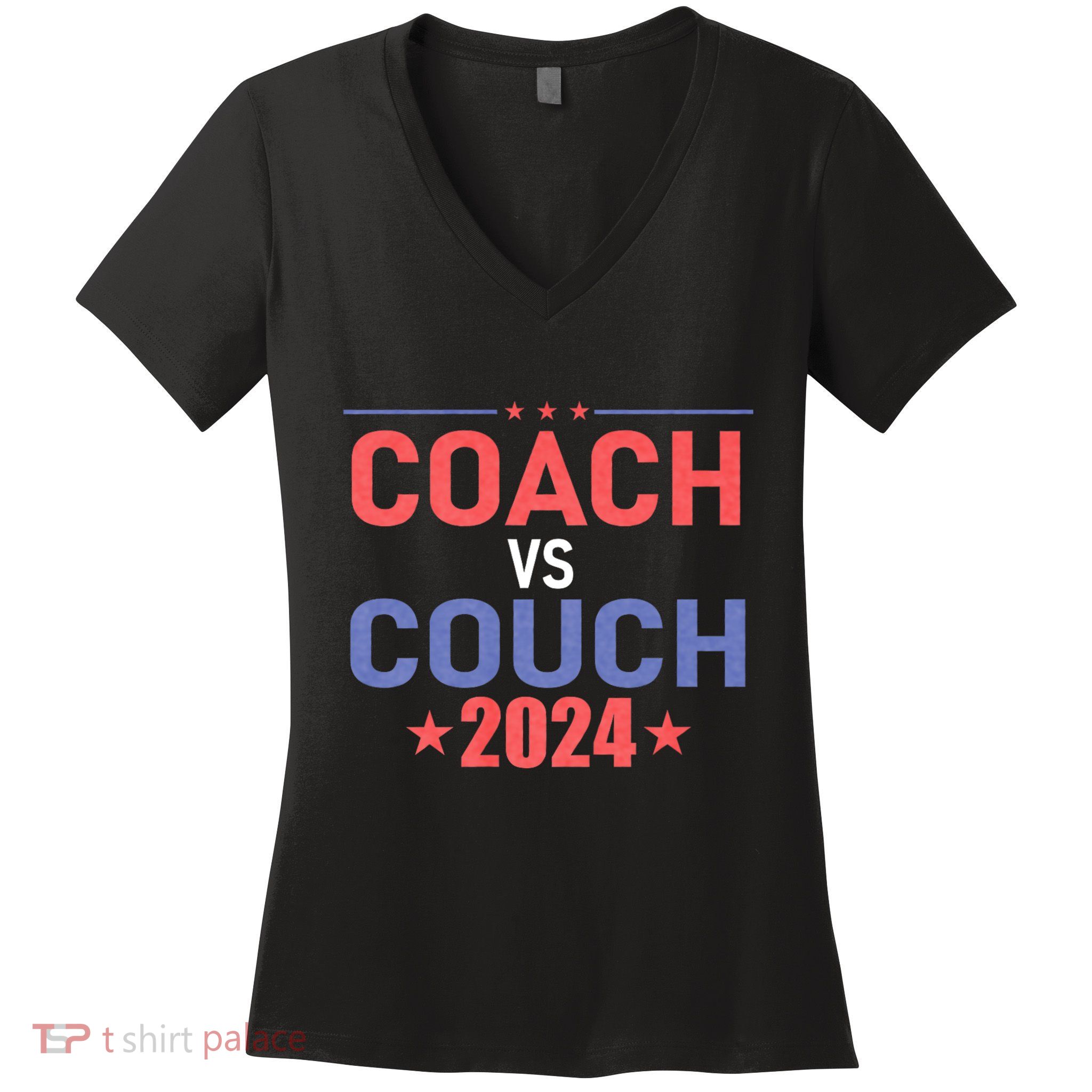 Tim Walz Waltz Vs Jd Vance 2024 Coach Vs Couch Women's V-Neck T-Shirt